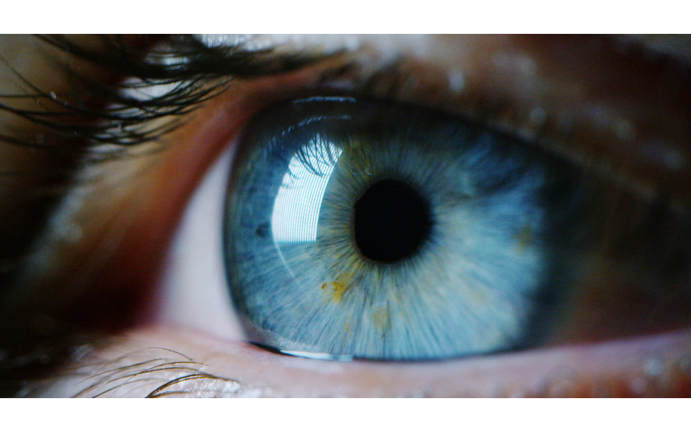 perfect blue eye macro in a sterile environment and perfect vision in resolution 6k, concept, the vision of the future and healthy life concept. view precise and straight to the target