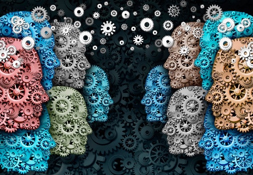 colorful brains facing each other left and right